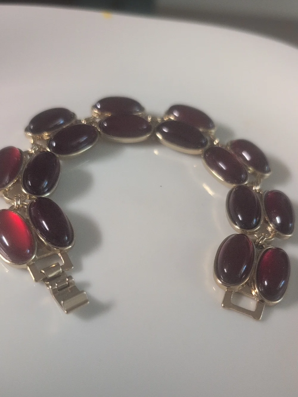 Vintage Mid- Century Gold Tone Double Cabochon Link Panel Bracelet